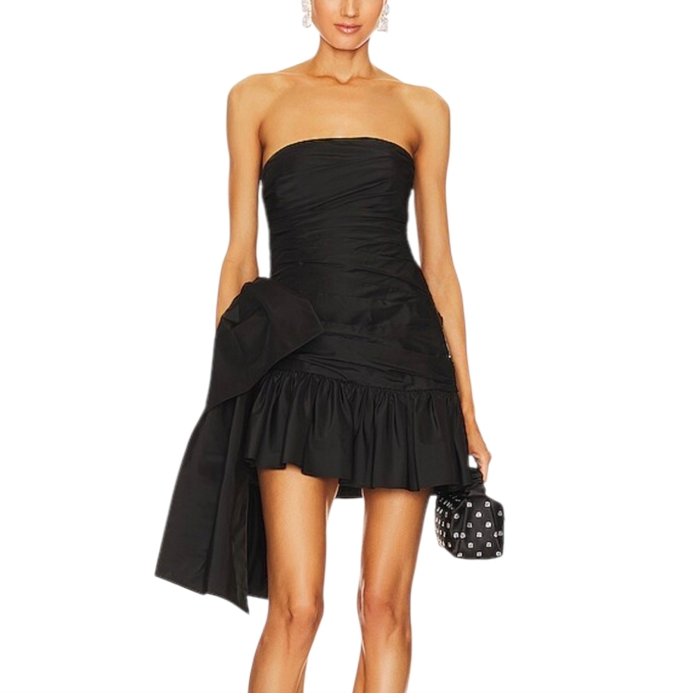 LOVESHACKFANCY NOBLE SILK MINI DRESS BLACK 0